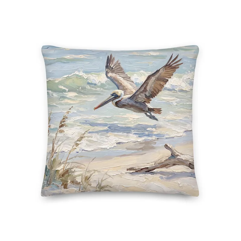 Pelican Throw Pillow: Coastal Bird Cushion