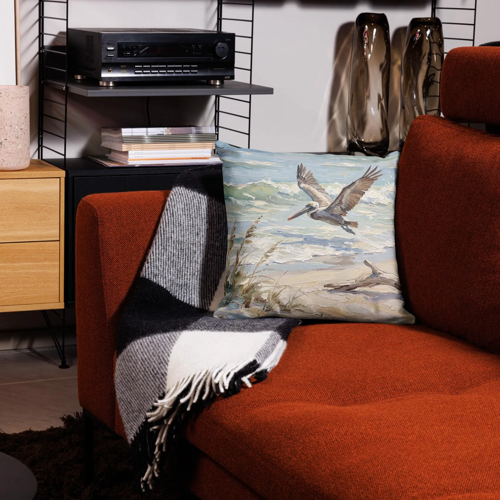 Pelican Throw Pillow: Coastal Bird Cushion, photo 6