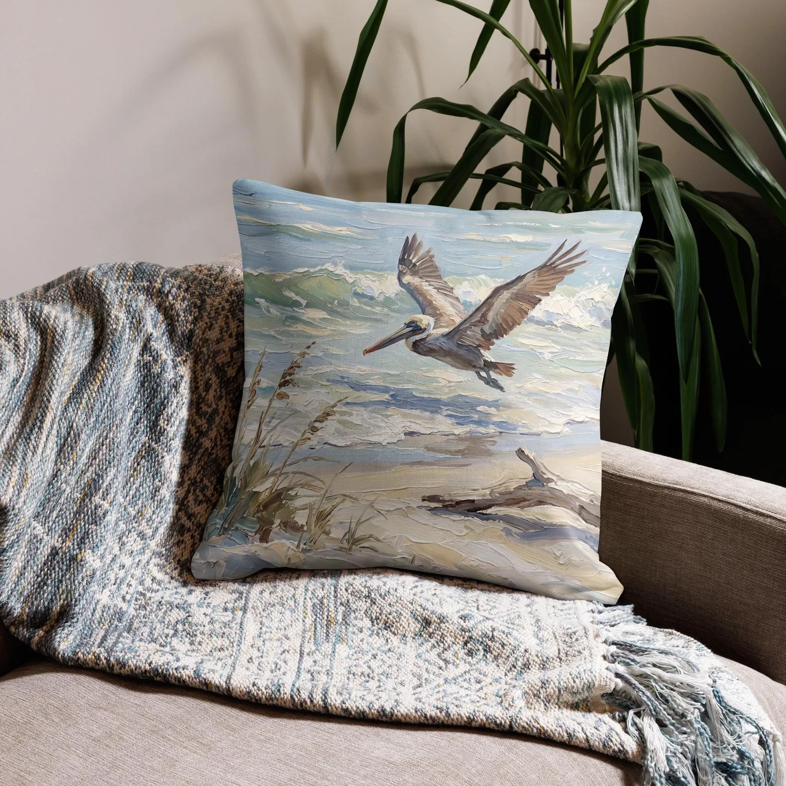 Pelican Throw Pillow: Coastal Bird Cushion, photo 5