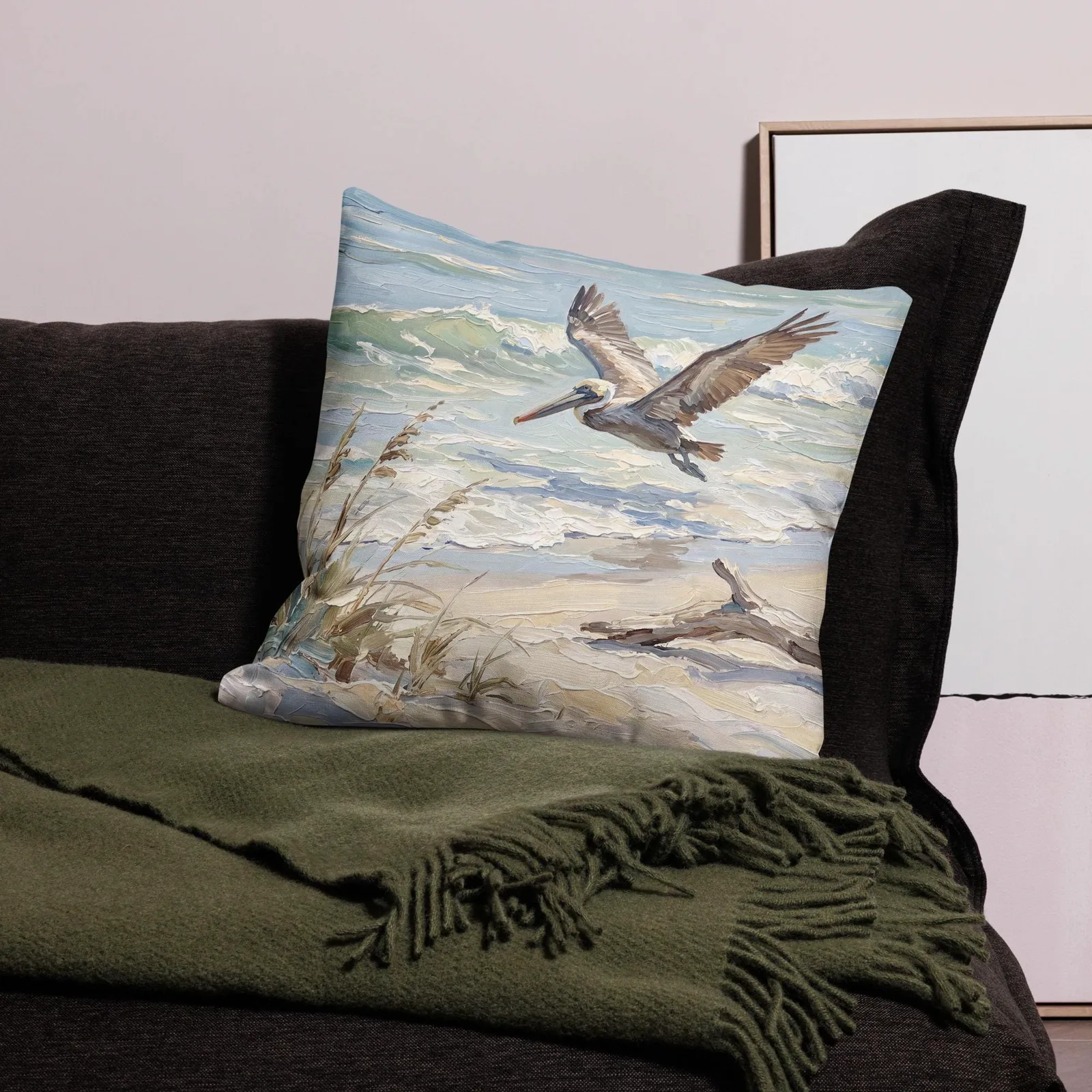Pelican Throw Pillow: Coastal Bird Cushion, photo 3
