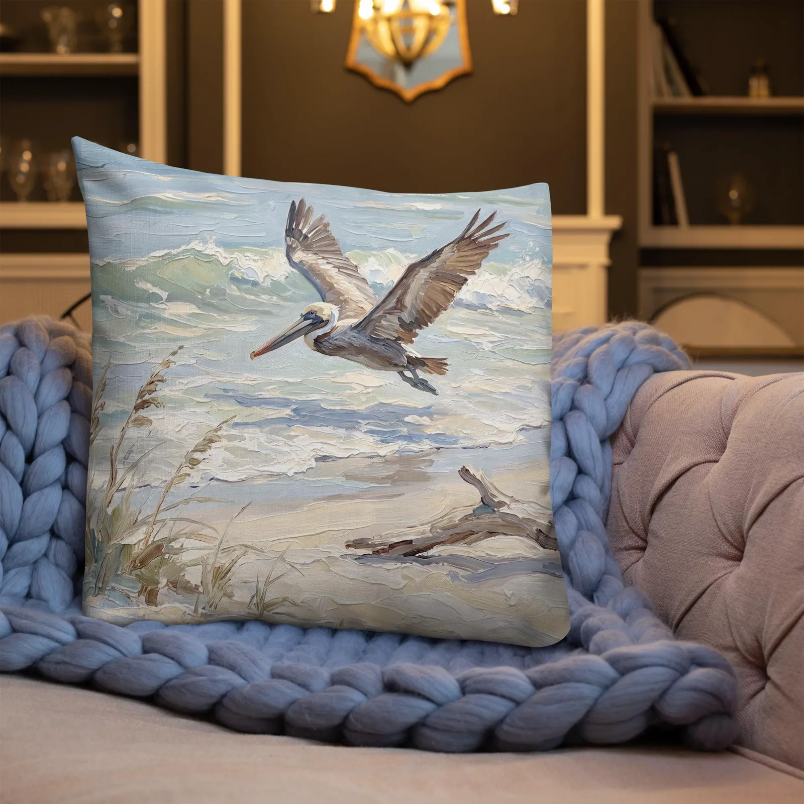 Pelican Throw Pillow: Coastal Bird Cushion, photo 10