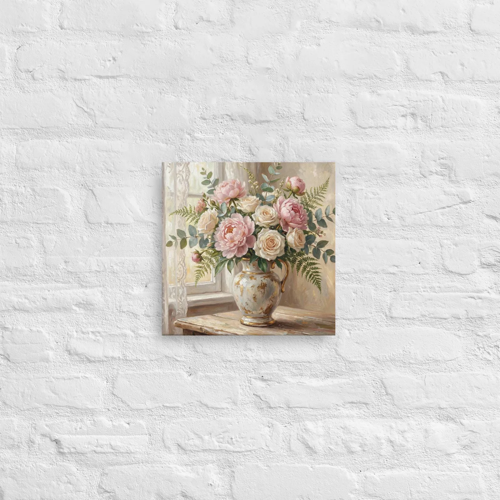 Peonies and Roses Thin Canvas: Vintage Vase Flower Wall Art, photo 3