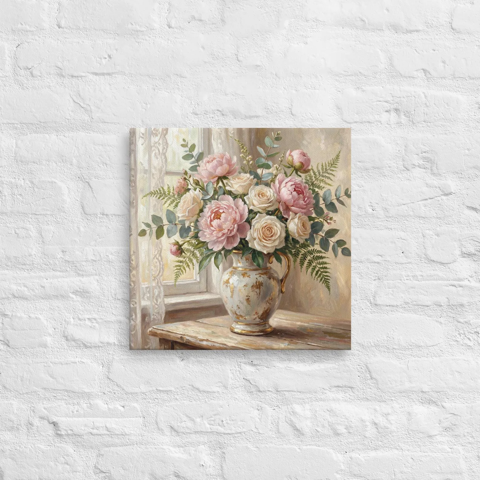 Peonies and Roses Thin Canvas: Vintage Vase Flower Wall Art, photo 4
