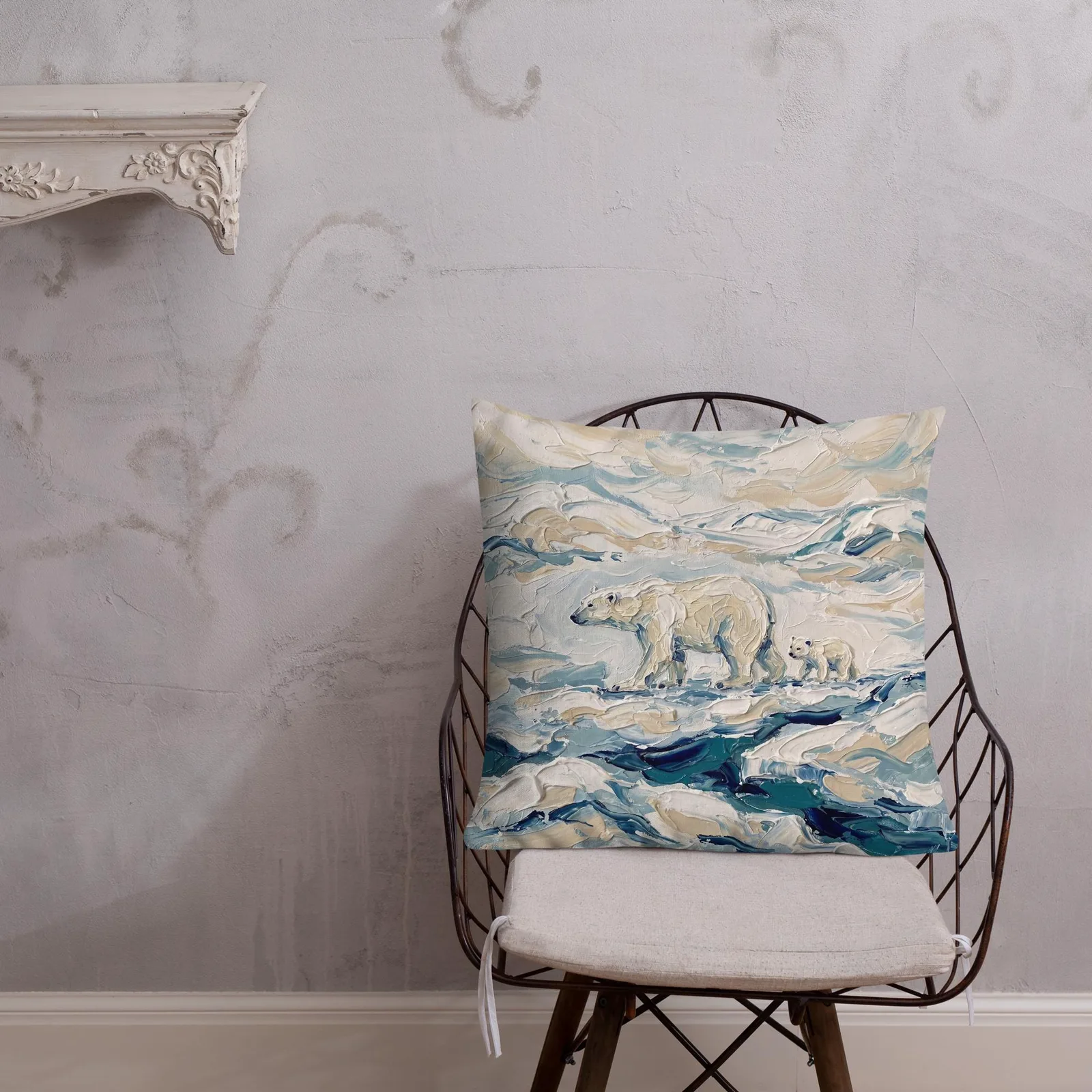 Polar Bear Throw Pillow: Impasto Mama Bear and Cub Cushion, photo 10