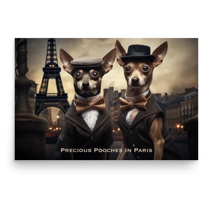 Precious Pooches in Paris Poster: Whimsical Dog Art & French Decor