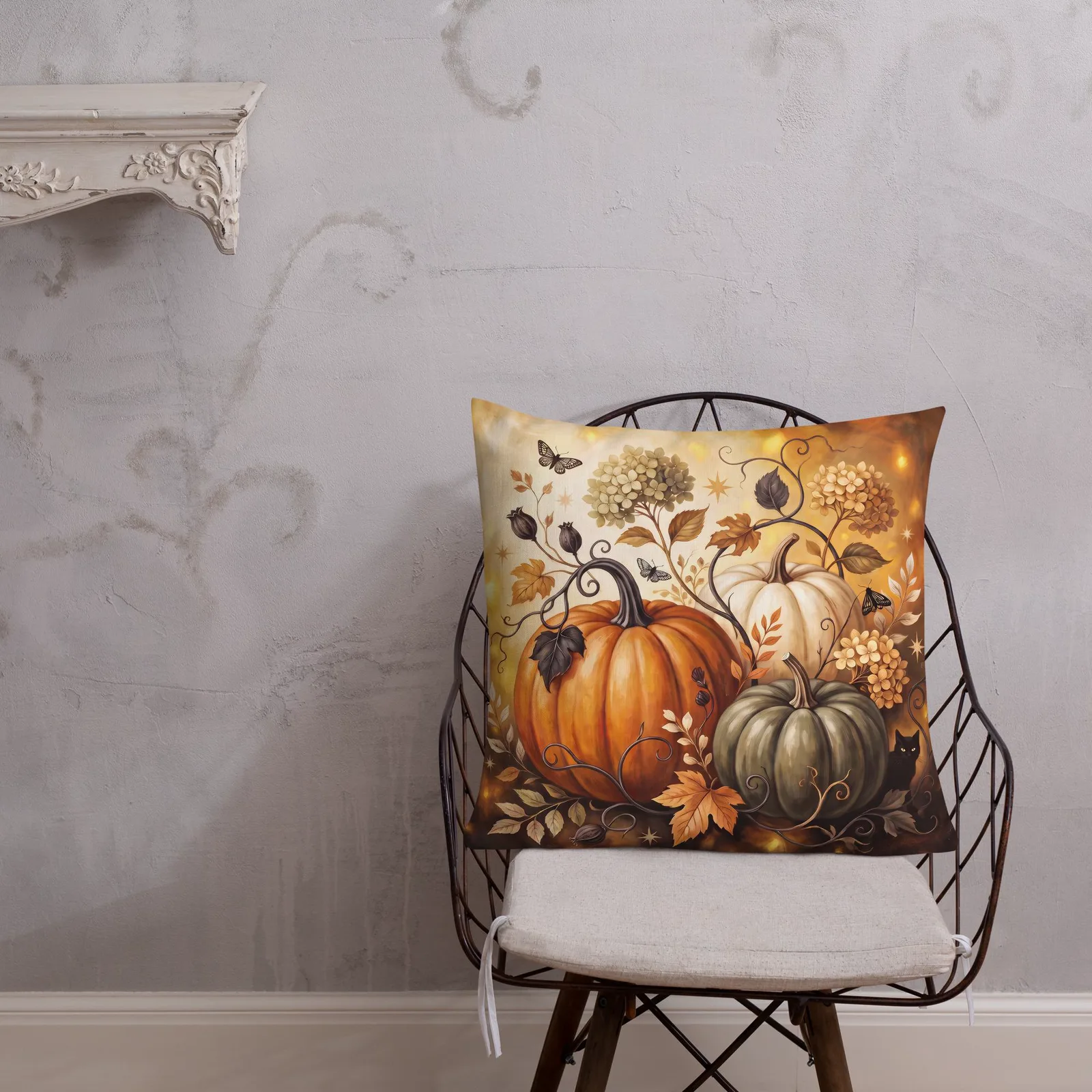 Pumpkin Patch Black Cat Throw Pillow: Halloween Autumn Harvest Decor Cushion, photo 5