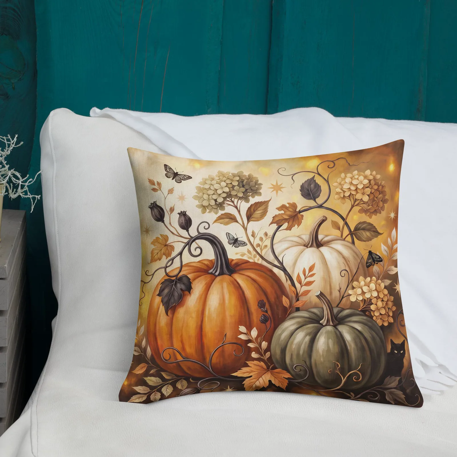 Pumpkin Patch Black Cat Throw Pillow: Halloween Autumn Harvest Decor Cushion, photo 2