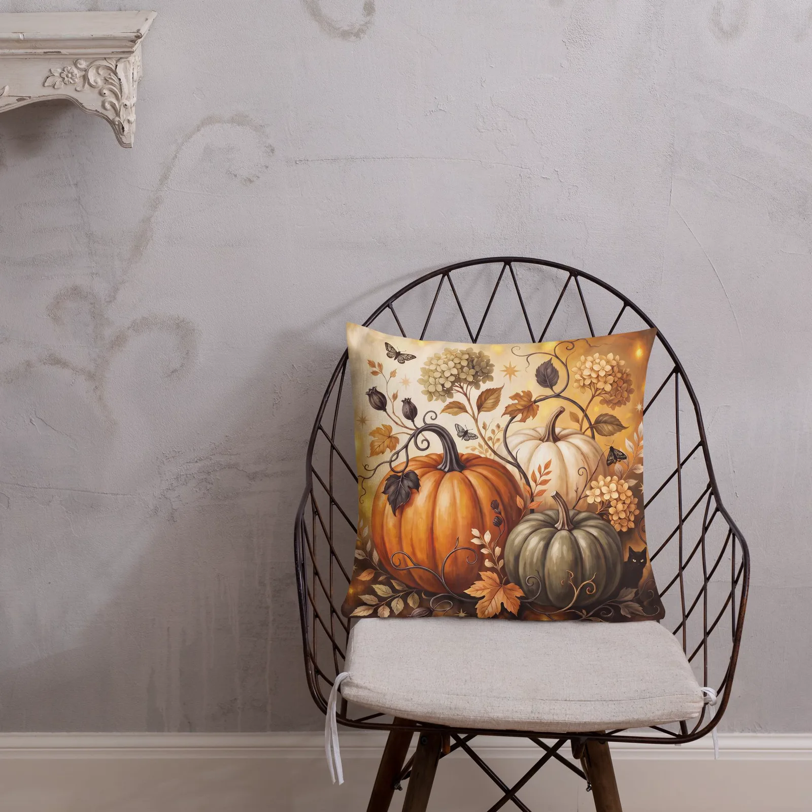 Pumpkin Patch Black Cat Throw Pillow: Halloween Autumn Harvest Decor Cushion, photo 4