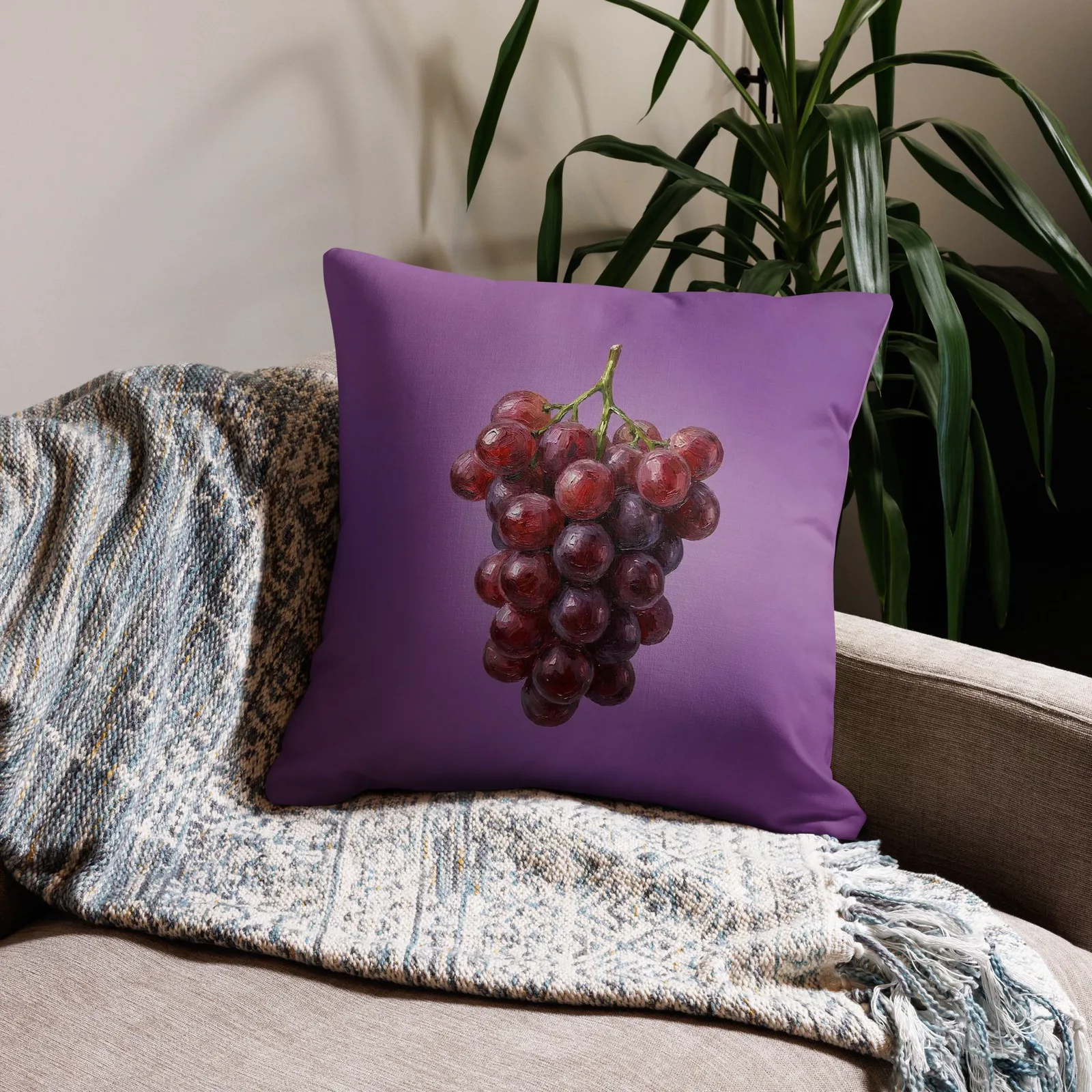 Purple Grapes Throw Pillow: Vineyard Fruit Decor, photo 3