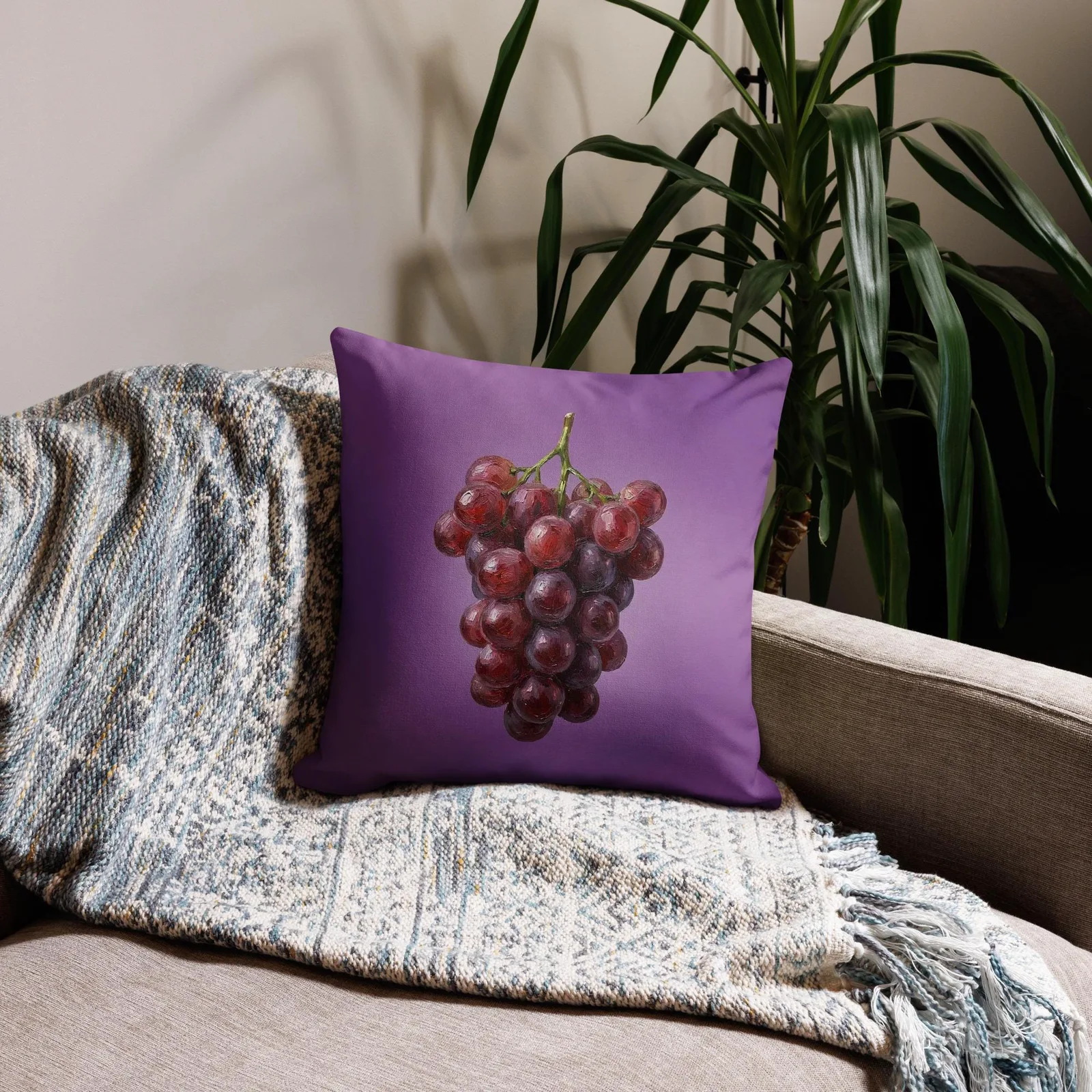 Purple Grapes Throw Pillow: Vineyard Fruit Decor, photo 2