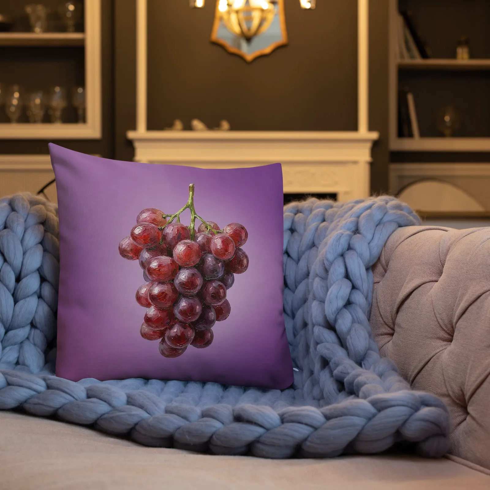 Purple Grapes Throw Pillow: Vineyard Fruit Decor, photo 6
