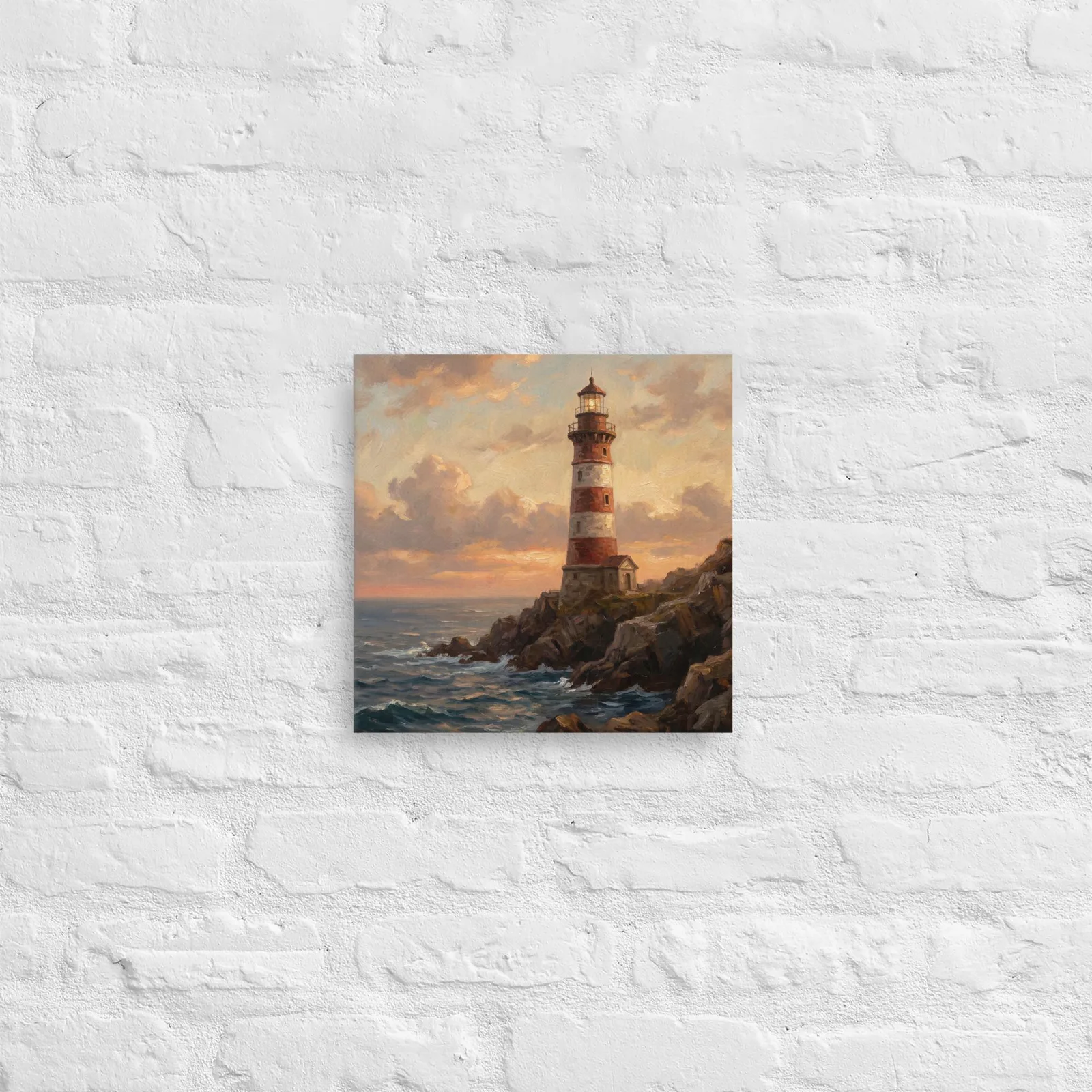 Red and White Lighthouse Thin Canvas: Coastal Sunset Seascape Decor Wall Art, photo 4