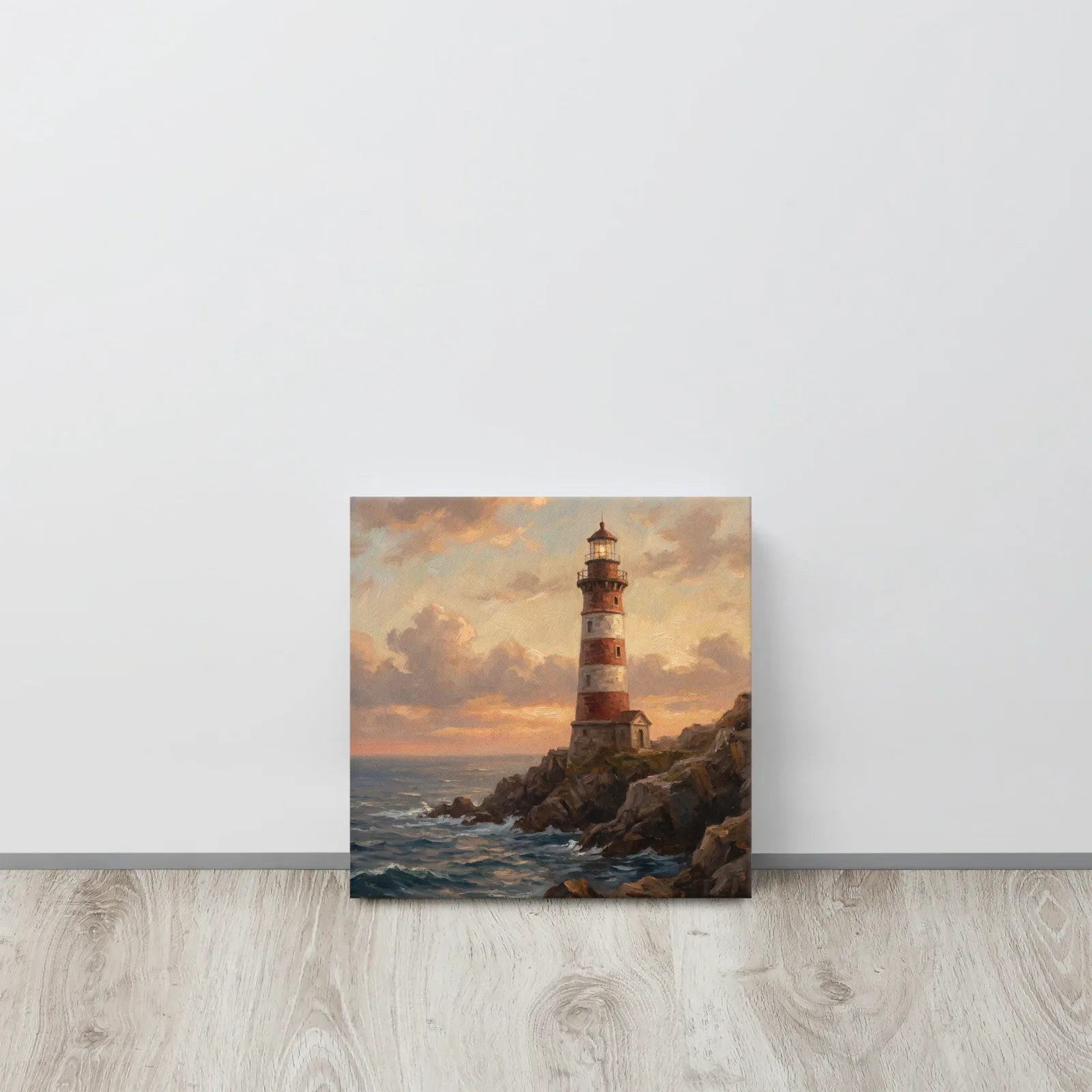 Red and White Lighthouse Thin Canvas: Coastal Sunset Seascape Decor Wall Art, photo 2