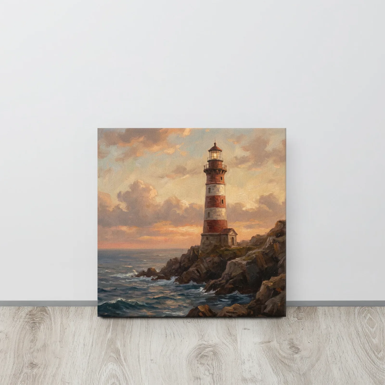 Red and White Lighthouse Thin Canvas: Coastal Sunset Seascape Decor Wall Art, photo 3