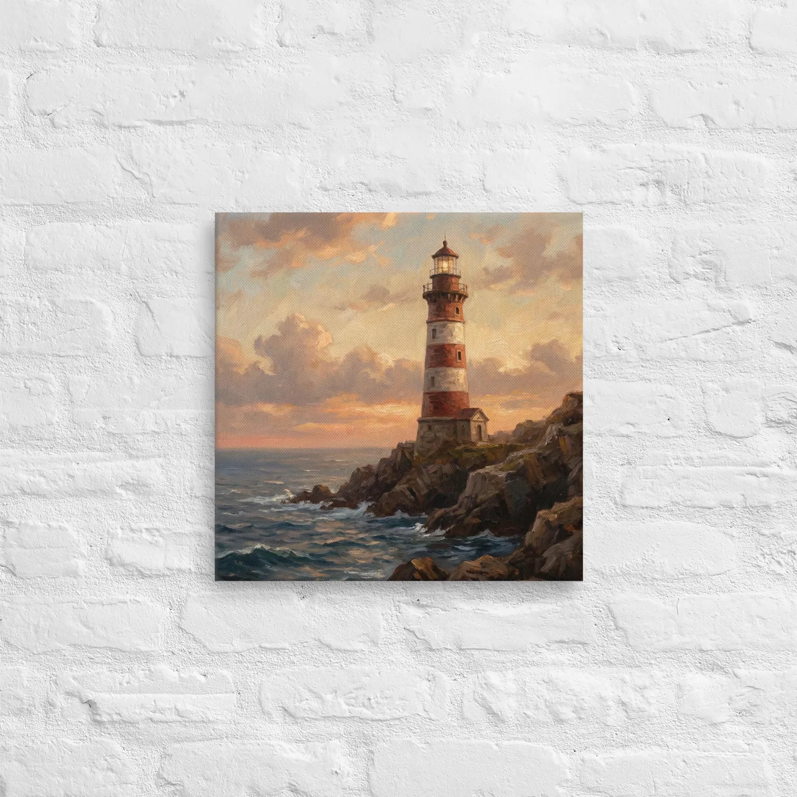 Red and White Lighthouse Thin Canvas: Coastal Sunset Seascape Decor Wall Art, photo 5