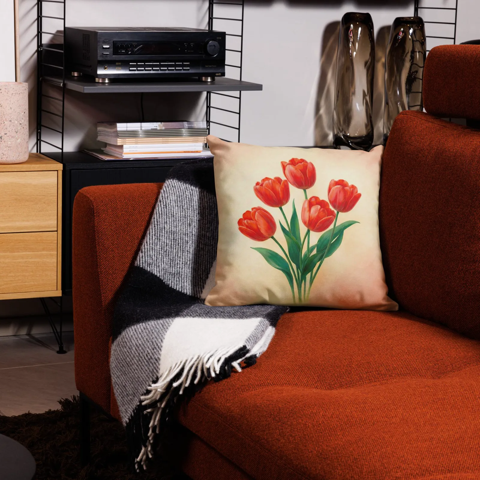 Red Tulip Throw Pillow: Spring Floral Decor Cushion, photo 6