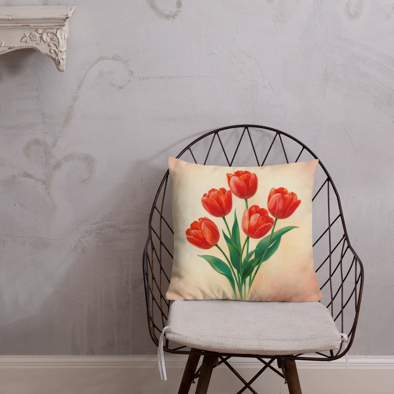 Red Tulip Throw Pillow: Spring Floral Decor Cushion, photo 3