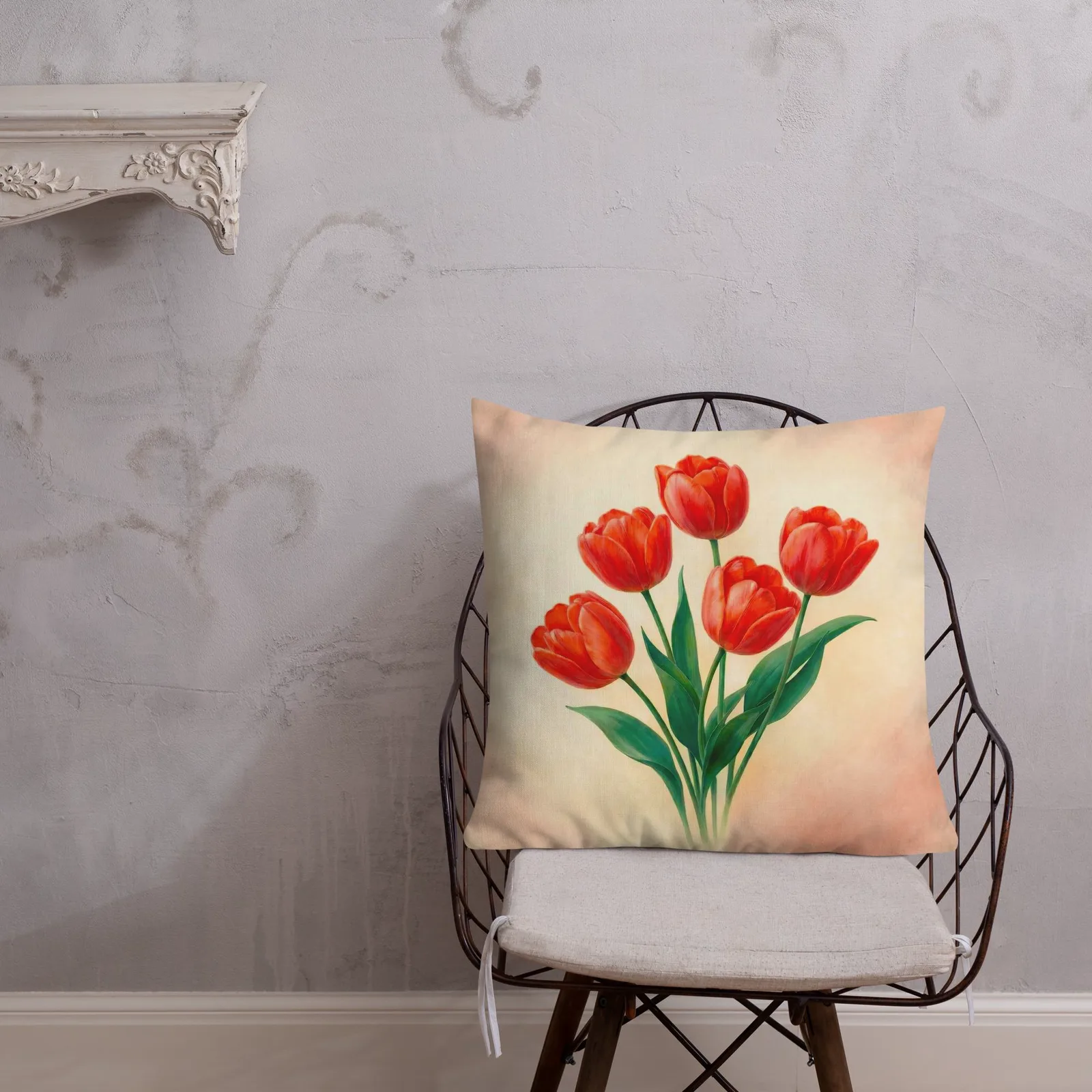 Red Tulip Throw Pillow: Spring Floral Decor Cushion, photo 2