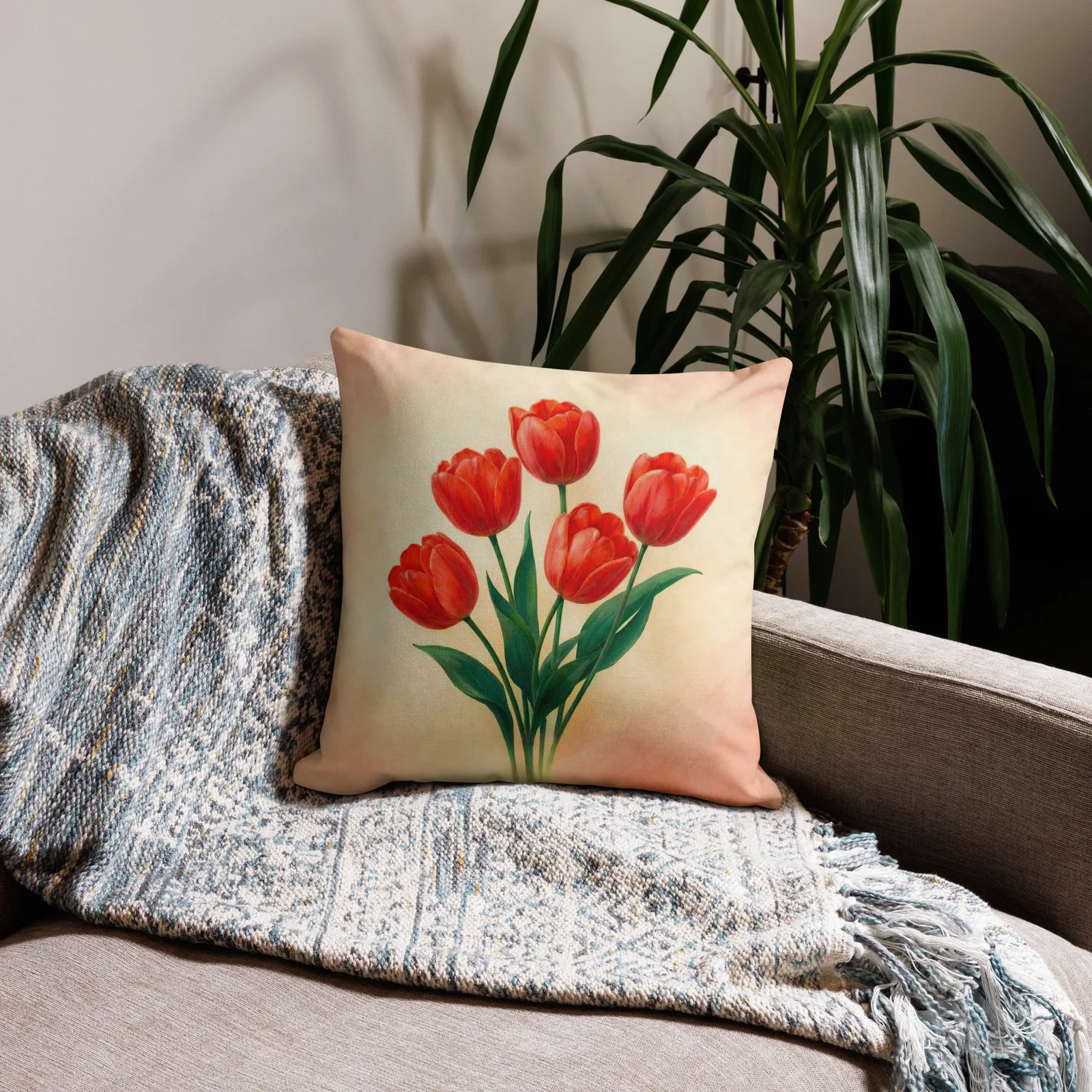Red Tulip Throw Pillow: Spring Floral Decor Cushion, photo 4