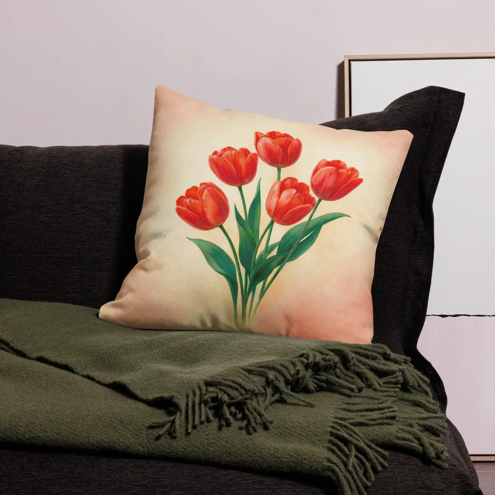 Red Tulip Throw Pillow: Spring Floral Decor Cushion, photo 9