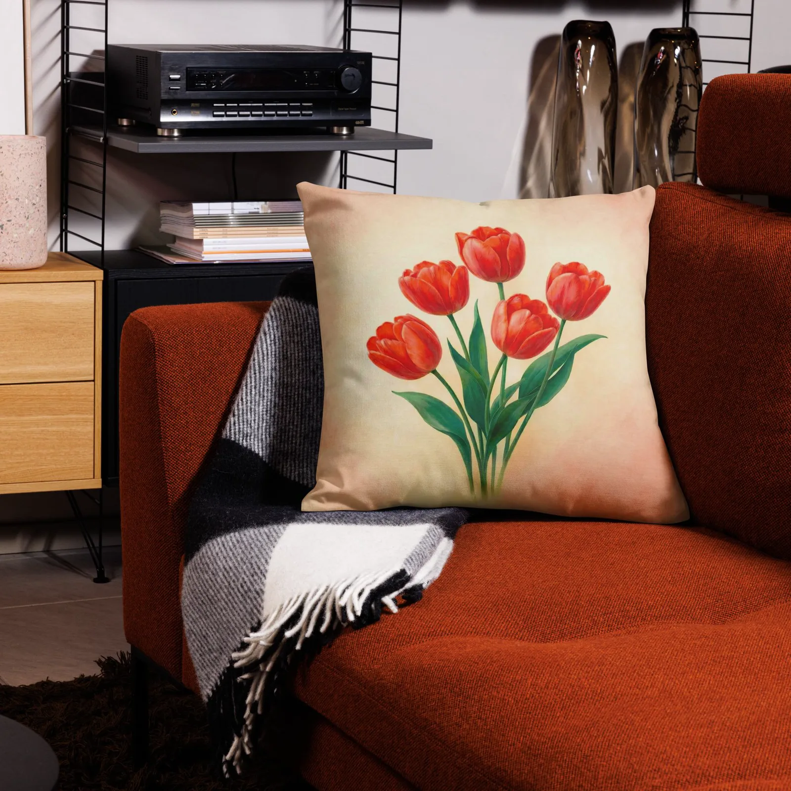 Red Tulip Throw Pillow: Spring Floral Decor Cushion, photo 7