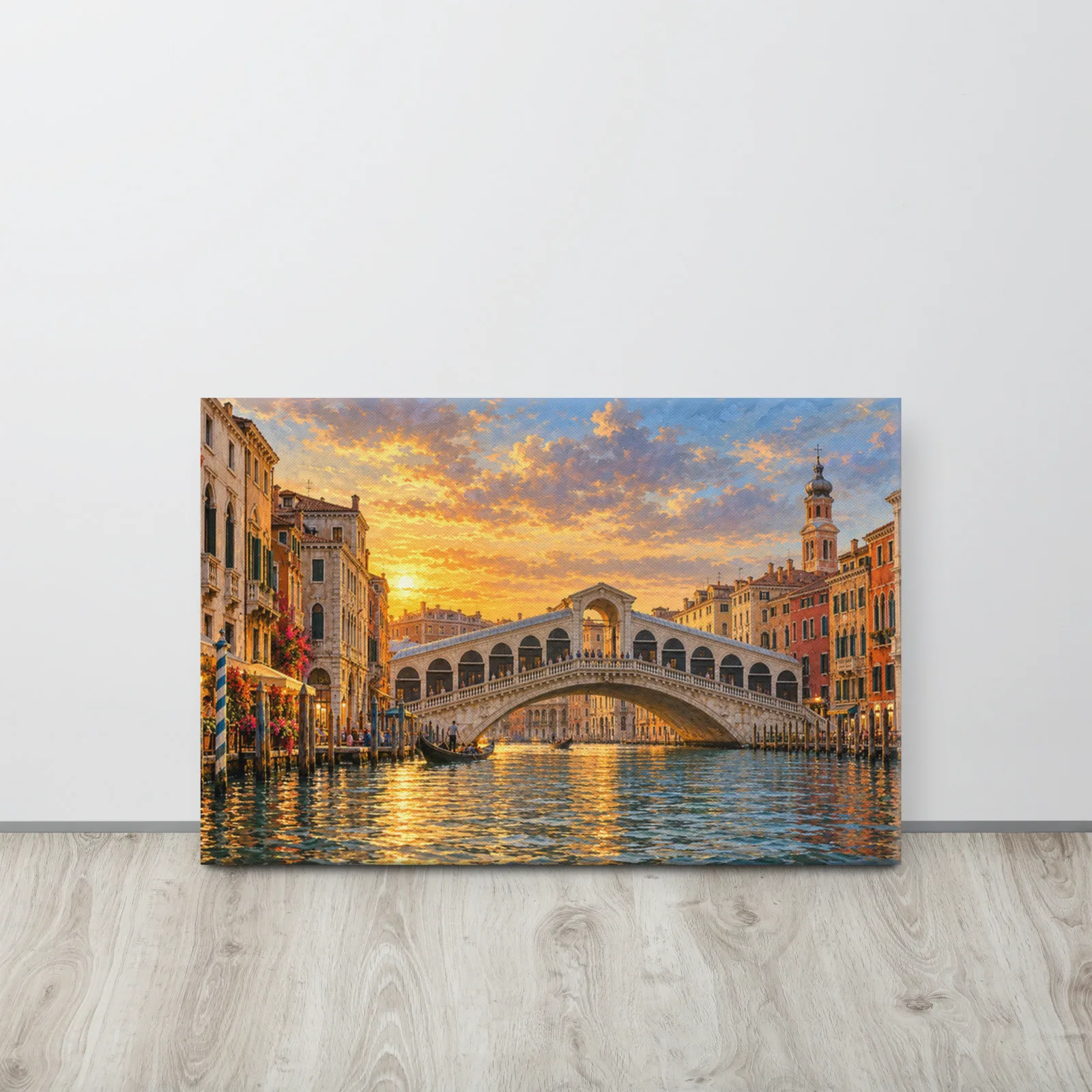 Rialto Bridge Venice Thin Canvas: Italy Grand Canal Sunset Decor Wall Art, lifestyle 4 front view