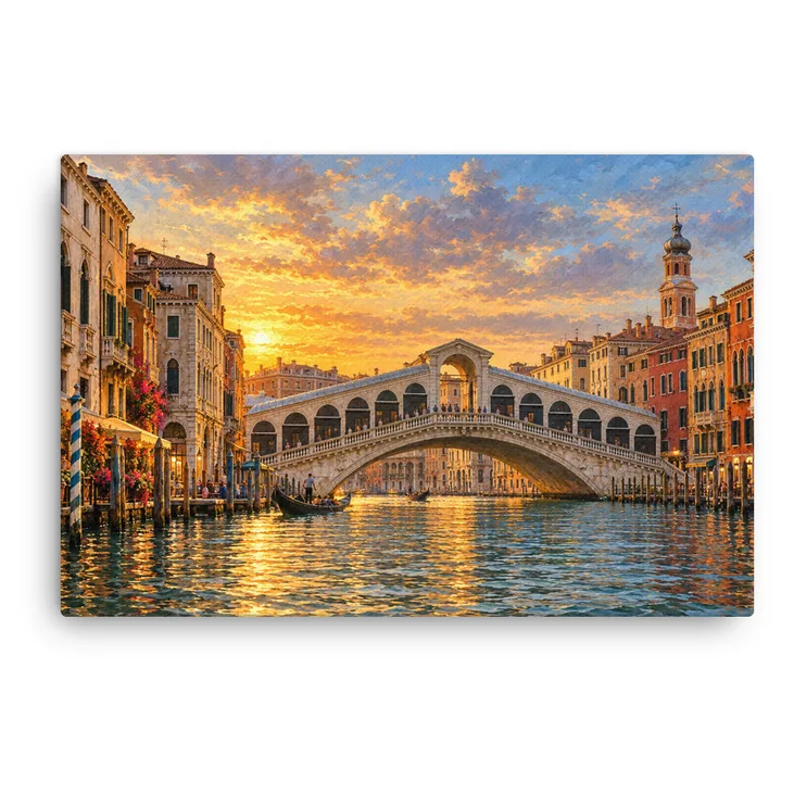 Rialto Bridge Venice Thin Canvas: Italy Grand Canal Sunset Decor Wall Art, product mockup