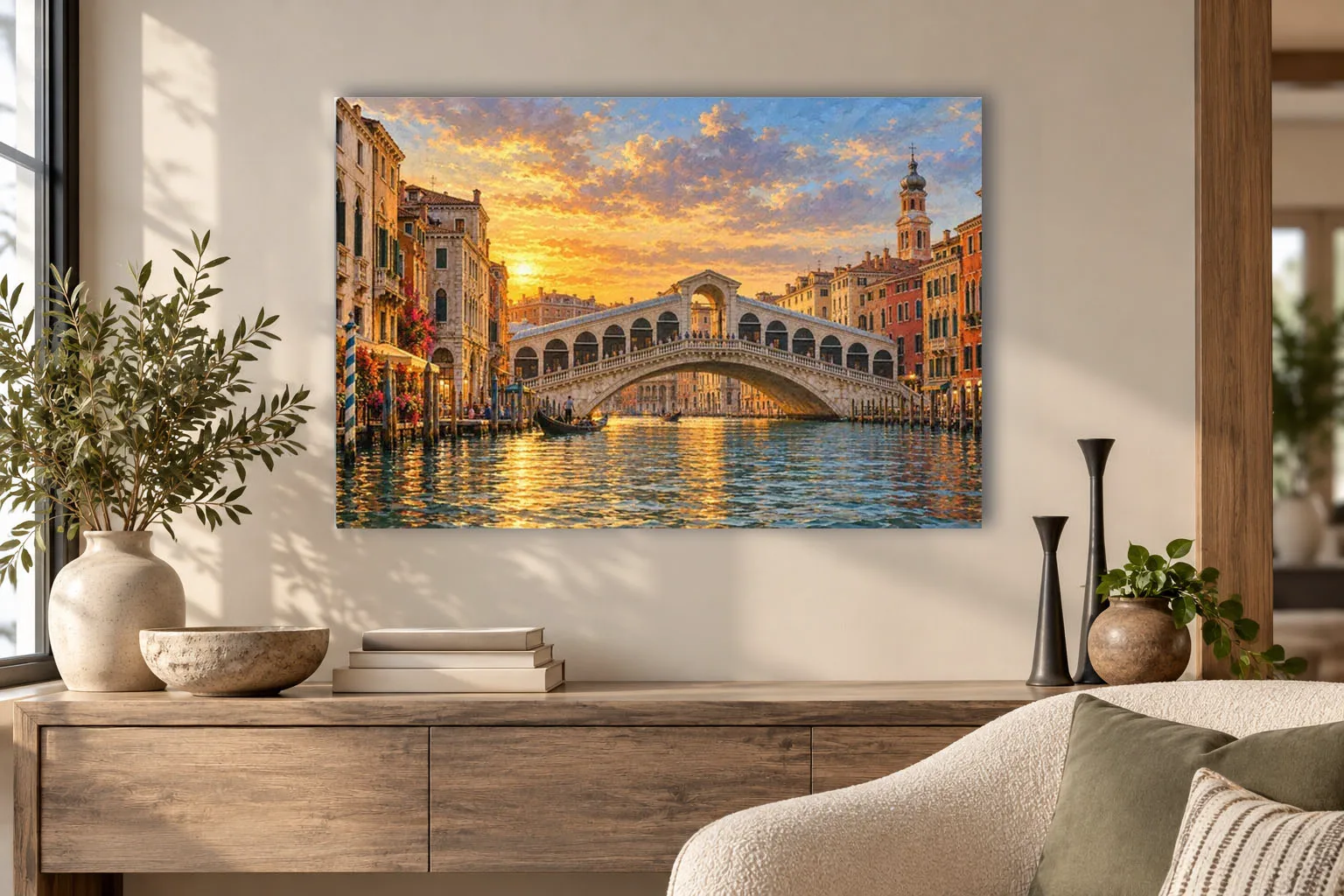 Rialto Bridge Venice Thin Canvas: Italy Grand Canal Sunset Decor Wall Art