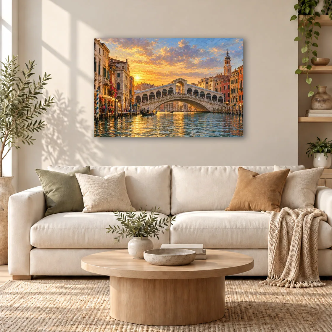 Rialto Bridge Venice Thin Canvas: Italy Grand Canal Sunset Decor Wall Art