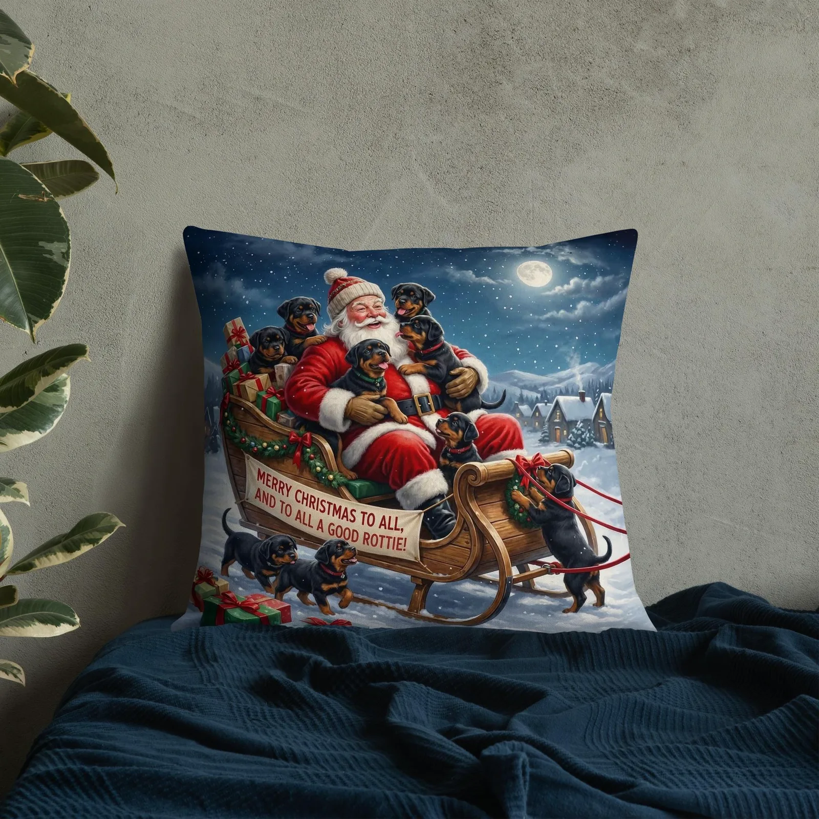 Rottie Puppies as Santa’s Little Helpers Throw Pillow: Festive Christmas Sleigh Decor, photo 9