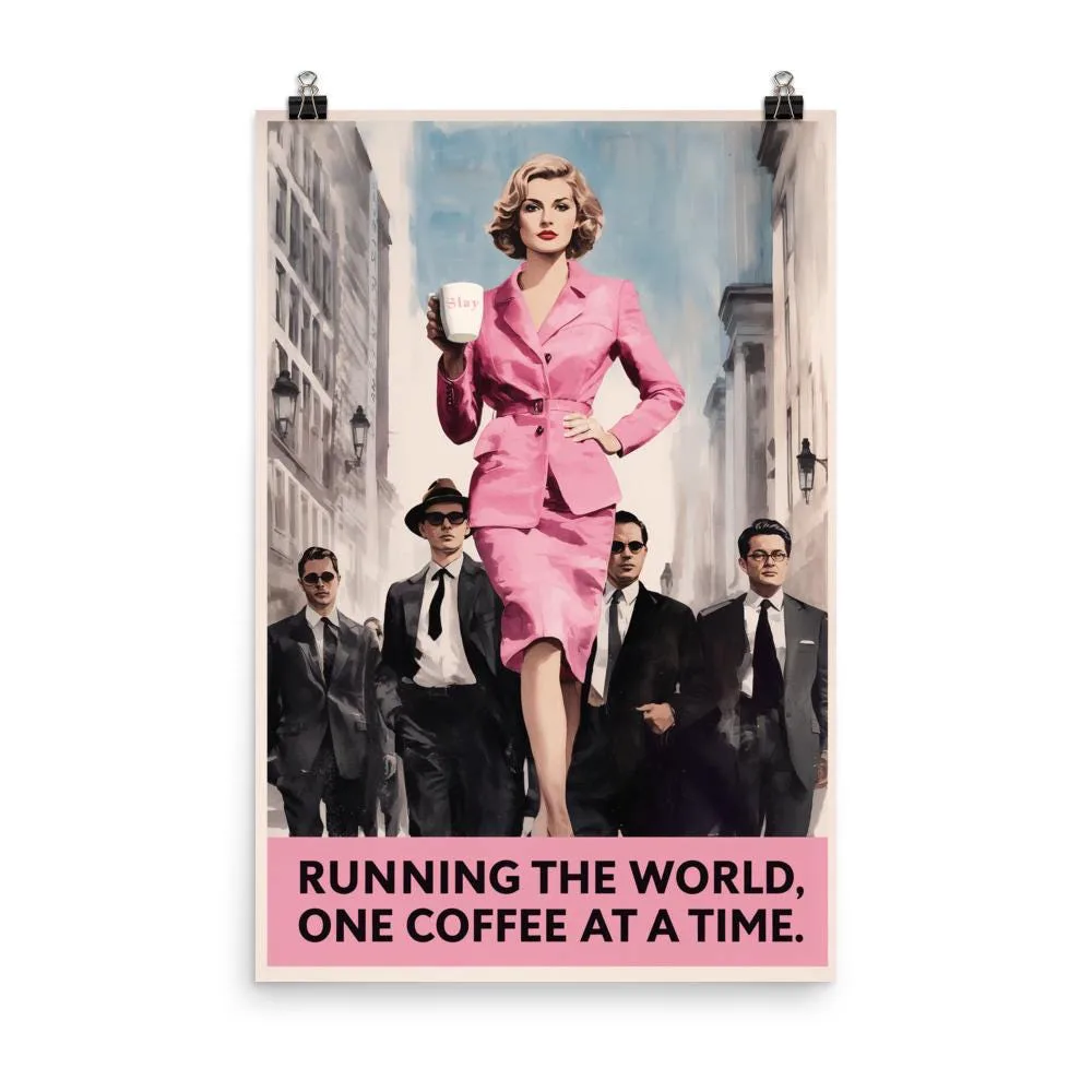 Running the World Poster: Retro Feminist Coffee Wall Art, photo 4