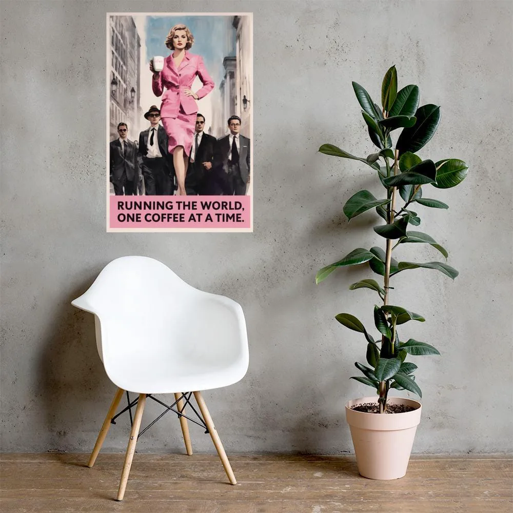 Running the World Poster: Retro Feminist Coffee Wall Art, photo 5