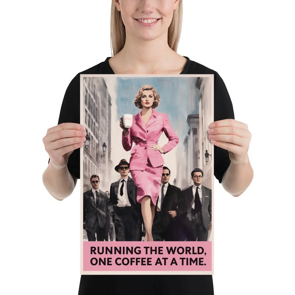 Running the World Poster: Retro Feminist Coffee Wall Art, photo 3