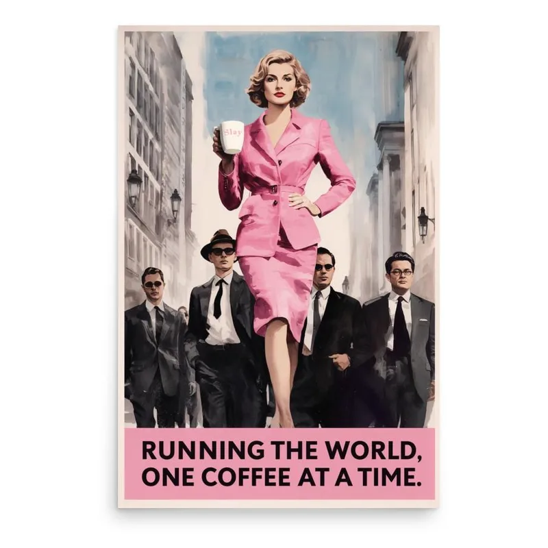 Running the World Poster: Retro Feminist Coffee Wall Art