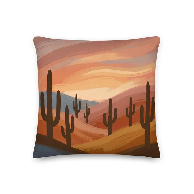 Saguaro Desert Cactus Throw Pillow: Terracotta Southwest Decor Cushion