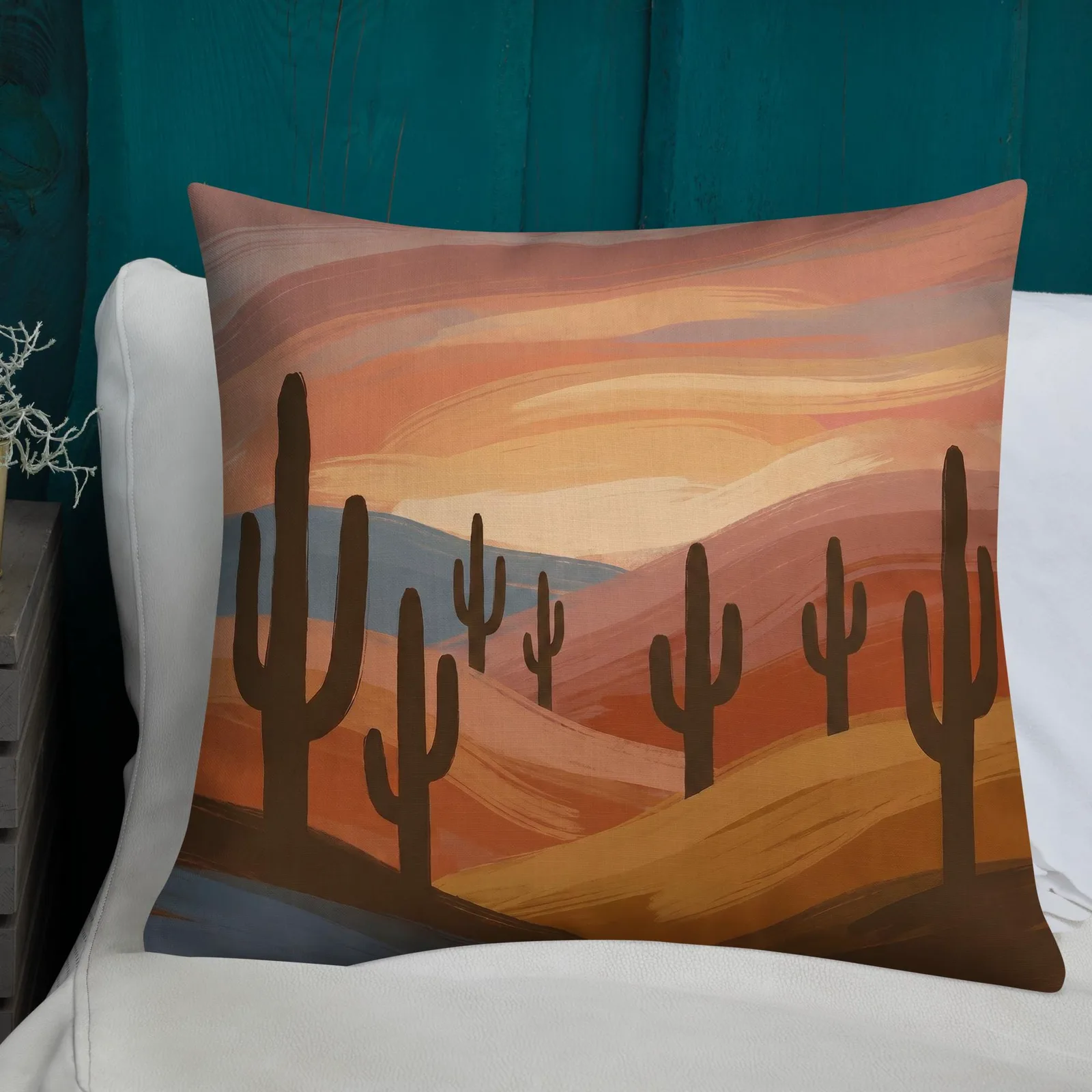 Saguaro Desert Cactus Throw Pillow: Terracotta Southwest Decor Cushion, photo 3