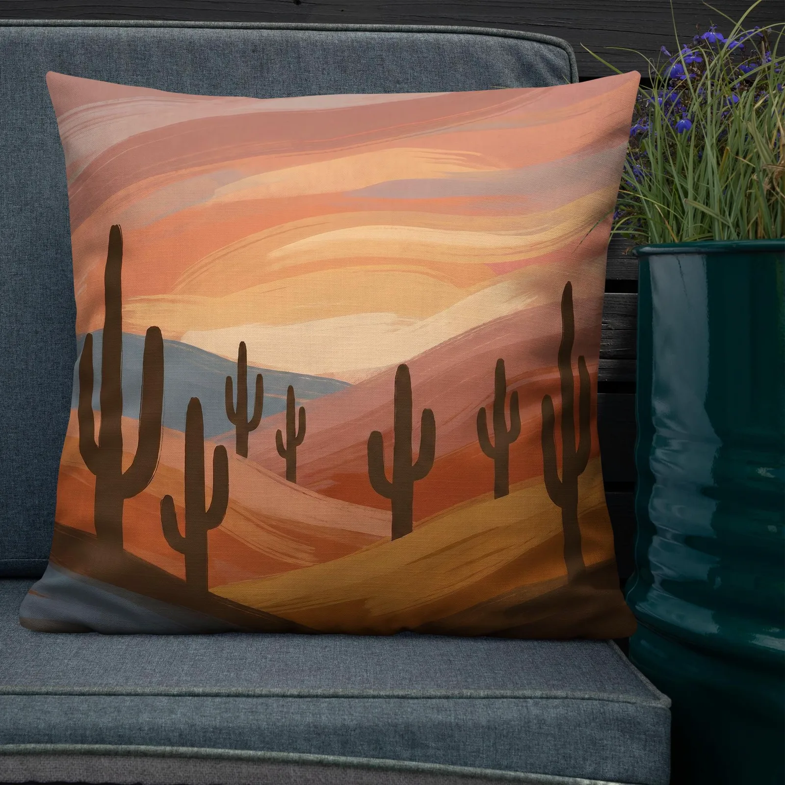 Saguaro Desert Cactus Throw Pillow: Terracotta Southwest Decor Cushion, photo 10