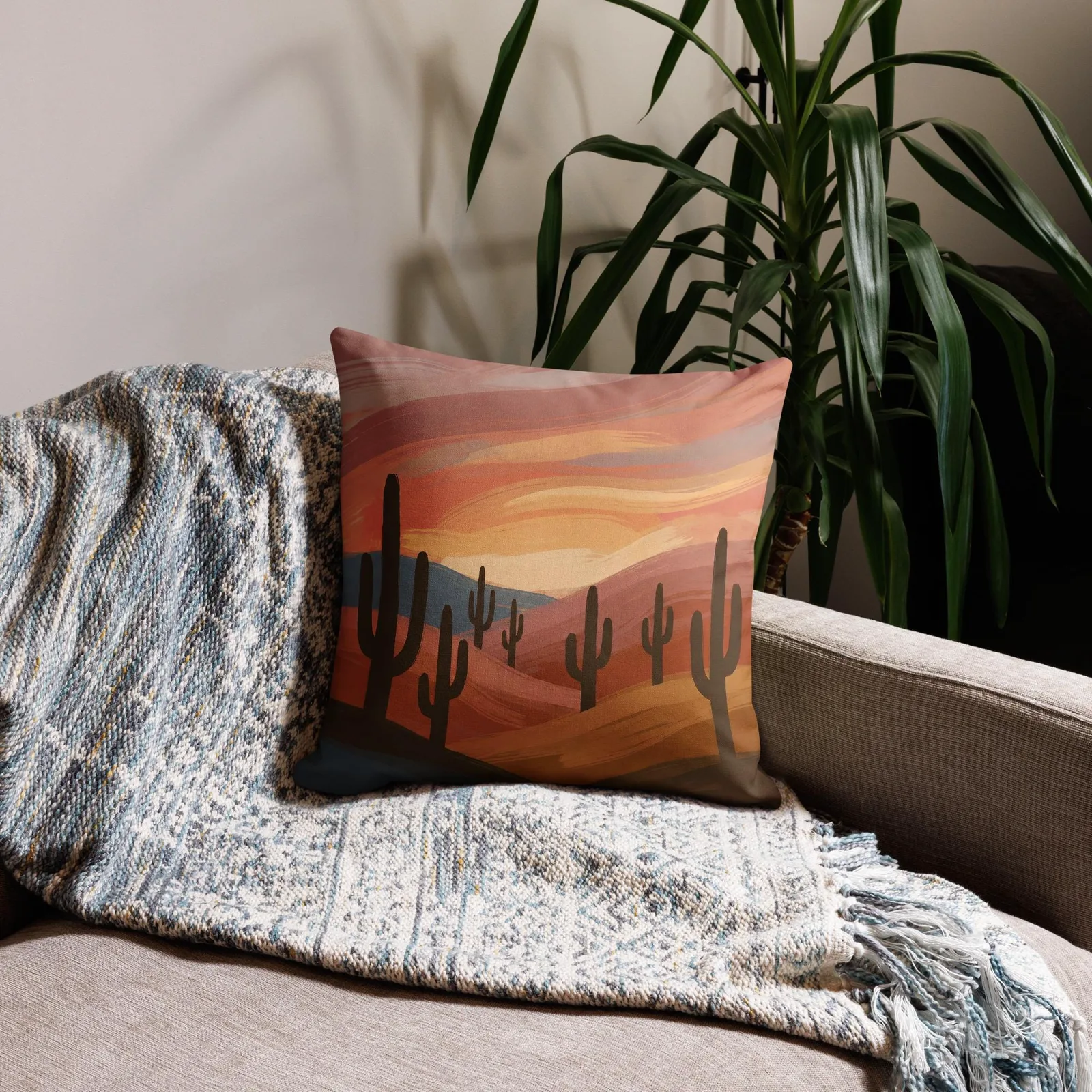 Saguaro Desert Cactus Throw Pillow: Terracotta Southwest Decor Cushion, photo 8