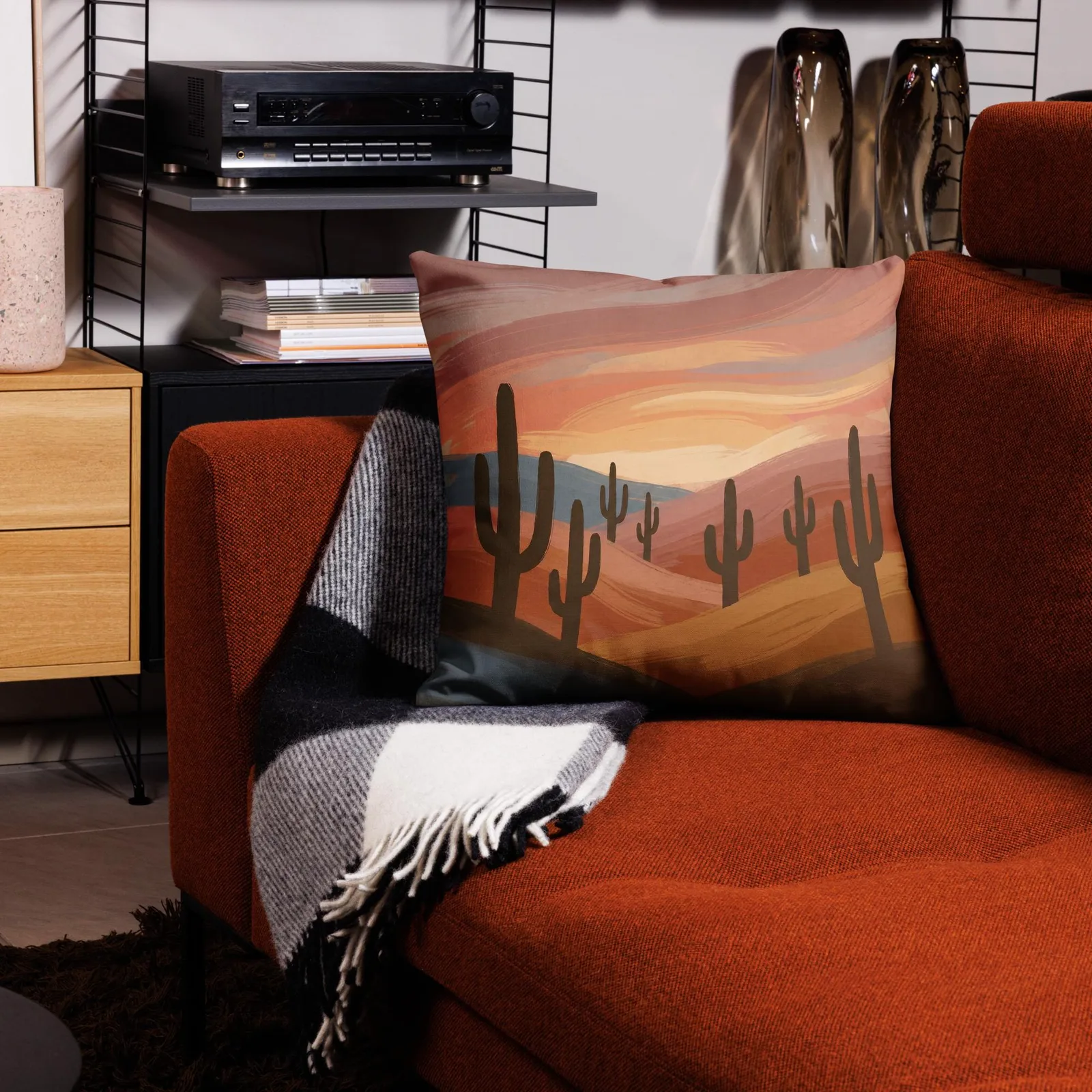 Saguaro Desert Cactus Throw Pillow: Terracotta Southwest Decor Cushion, photo 7