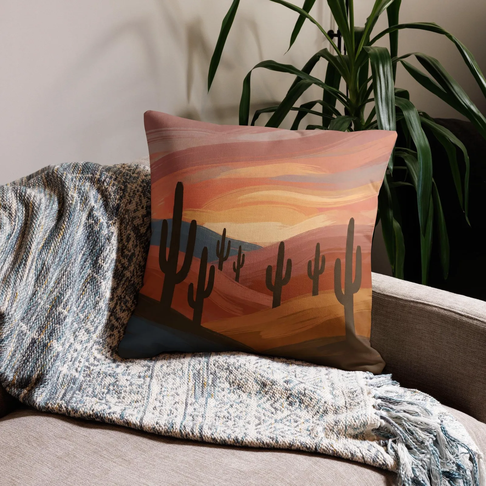 Saguaro Desert Cactus Throw Pillow: Terracotta Southwest Decor Cushion, photo 9