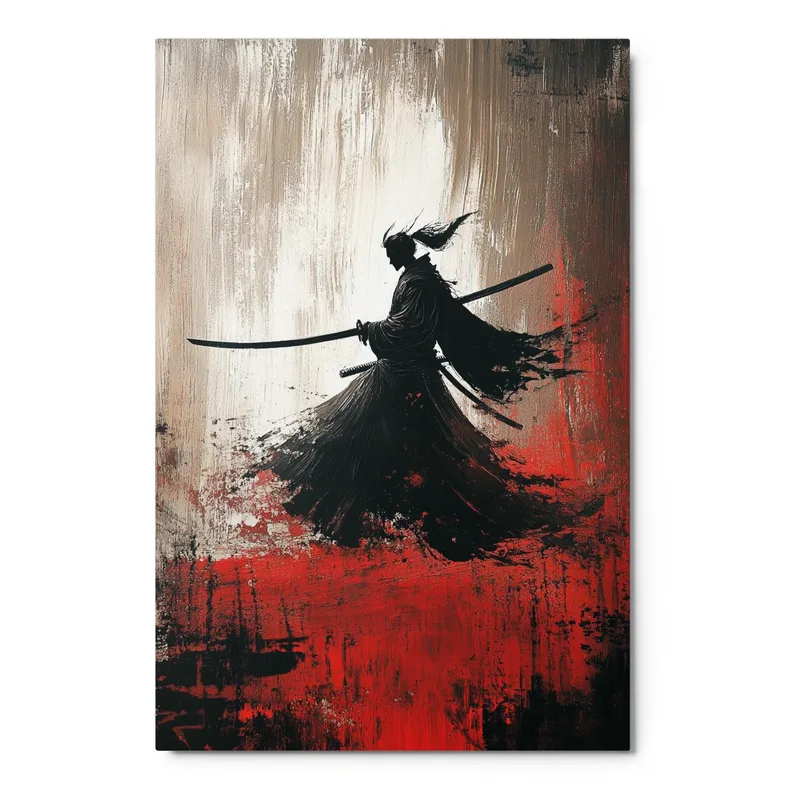 Samurai Silhouette Metal Print: Japanese Zen Wall Art