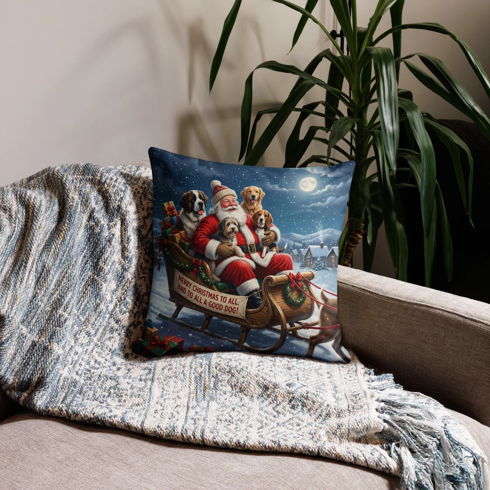 Santa Dog Christmas Throw Pillow: Funny Holiday Decor, photo 5