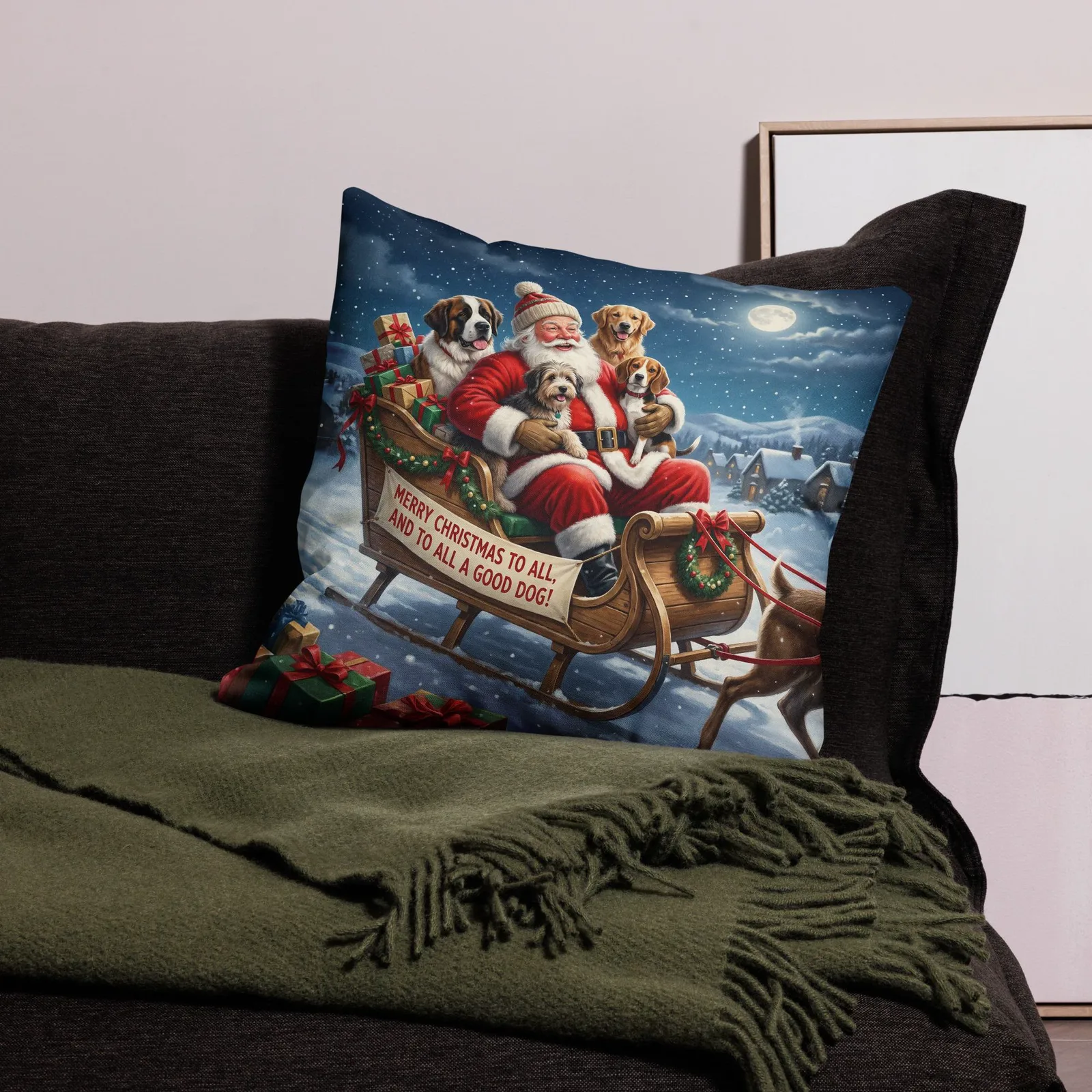 Santa Dog Christmas Throw Pillow: Funny Holiday Decor, photo 6