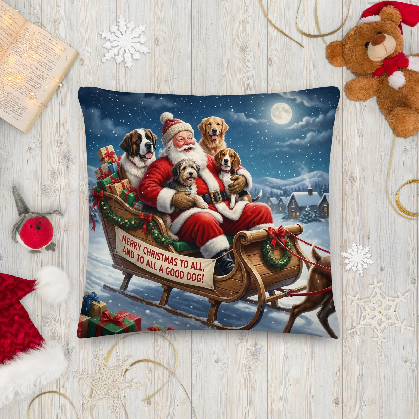 Santa Dog Christmas Throw Pillow: Funny Holiday Decor, photo 10
