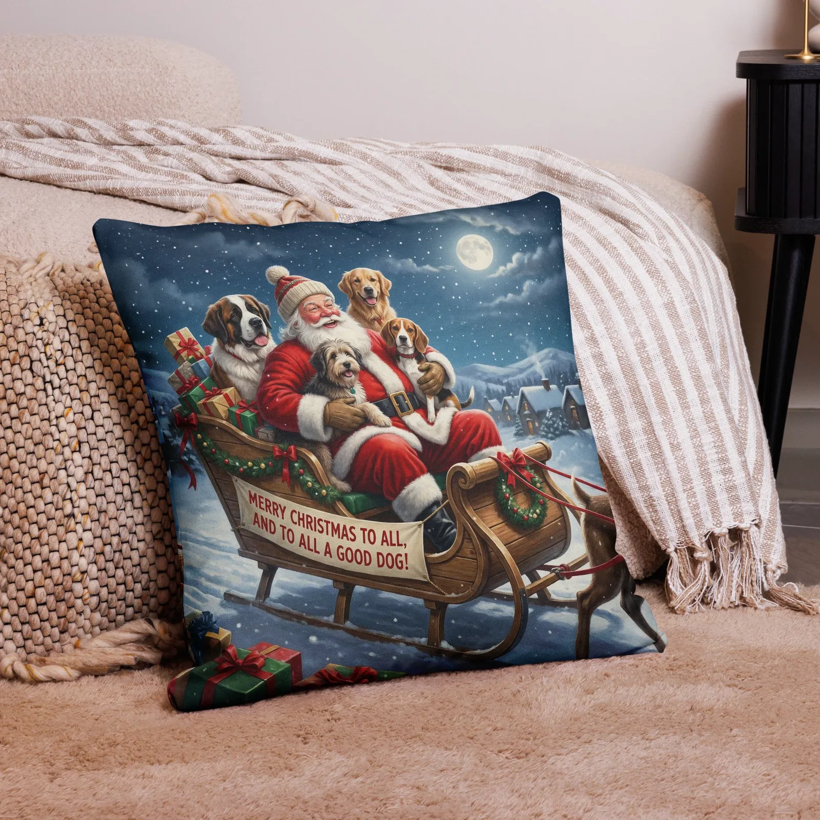 Santa Dog Christmas Throw Pillow: Funny Holiday Decor, photo 3