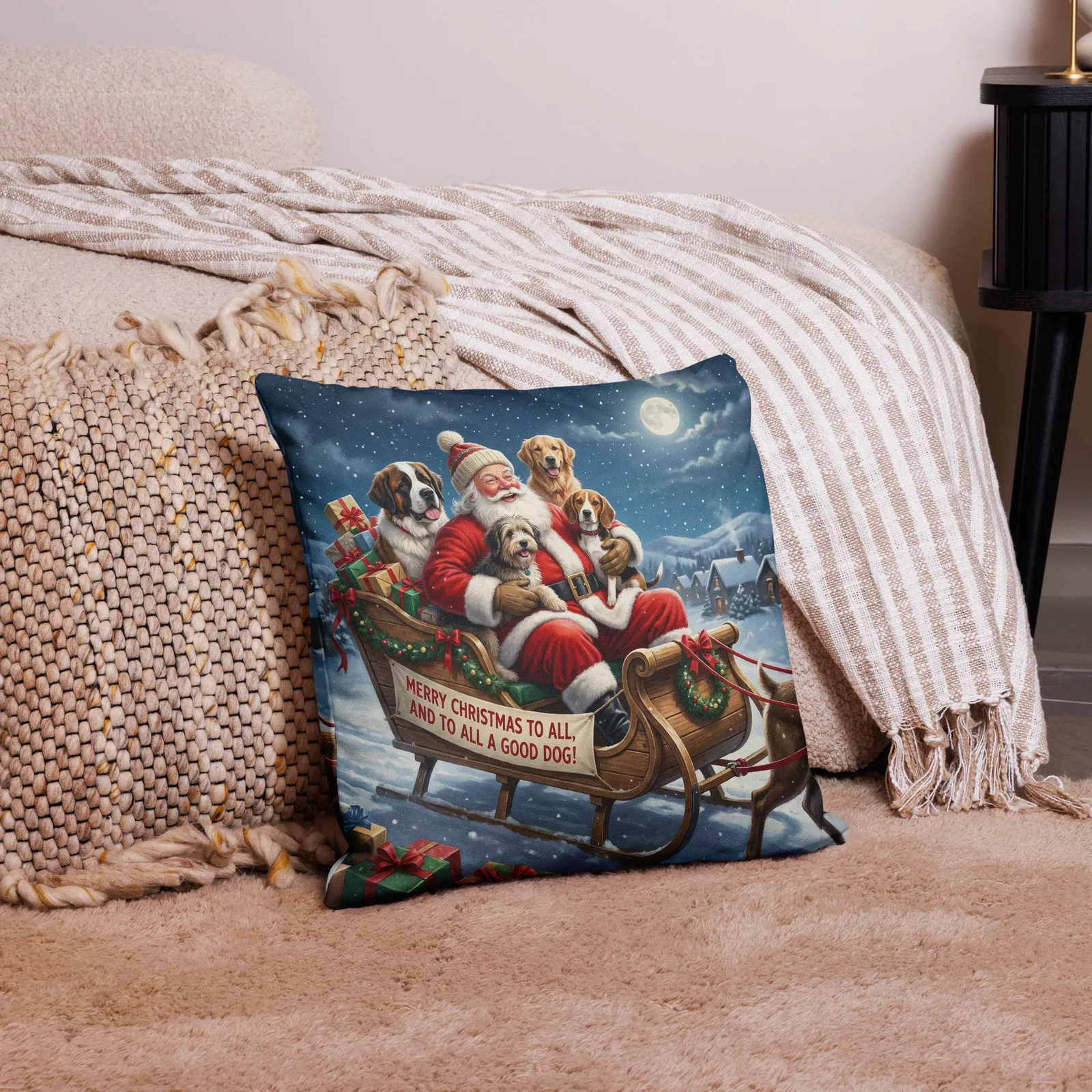 Santa Dog Christmas Throw Pillow: Funny Holiday Decor, photo 2