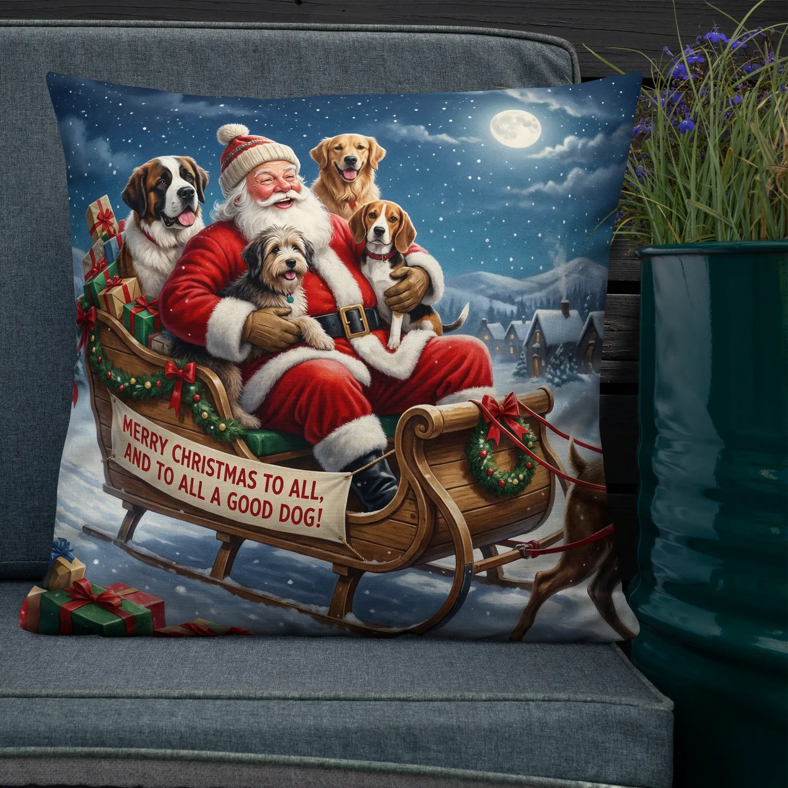 Santa Dog Christmas Throw Pillow: Funny Holiday Decor, photo 8