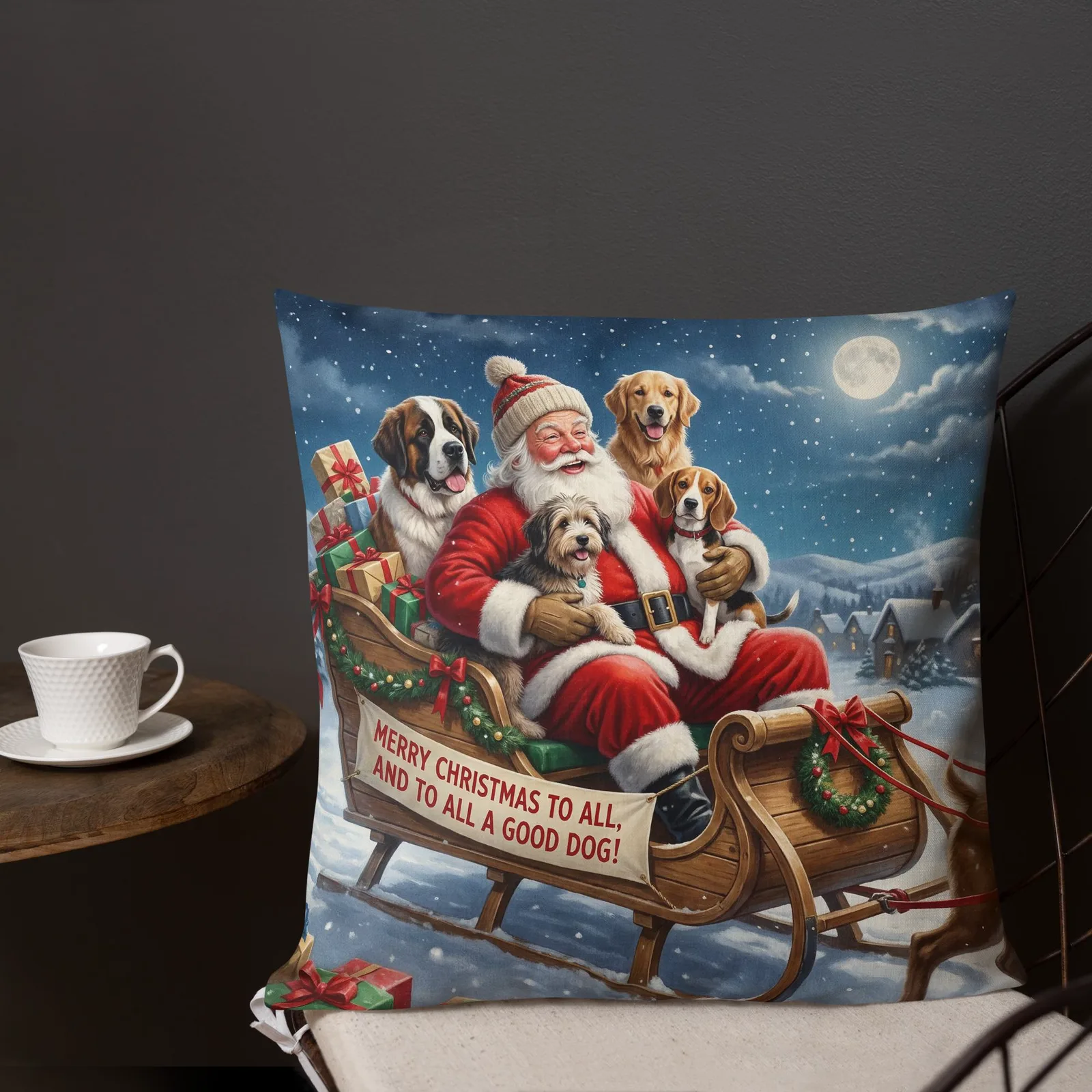 Santa Dog Christmas Throw Pillow: Funny Holiday Decor, photo 7