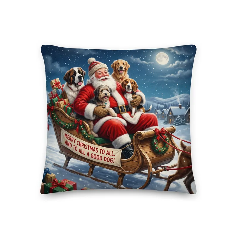 Santa Dog Christmas Throw Pillow: Funny Holiday Decor