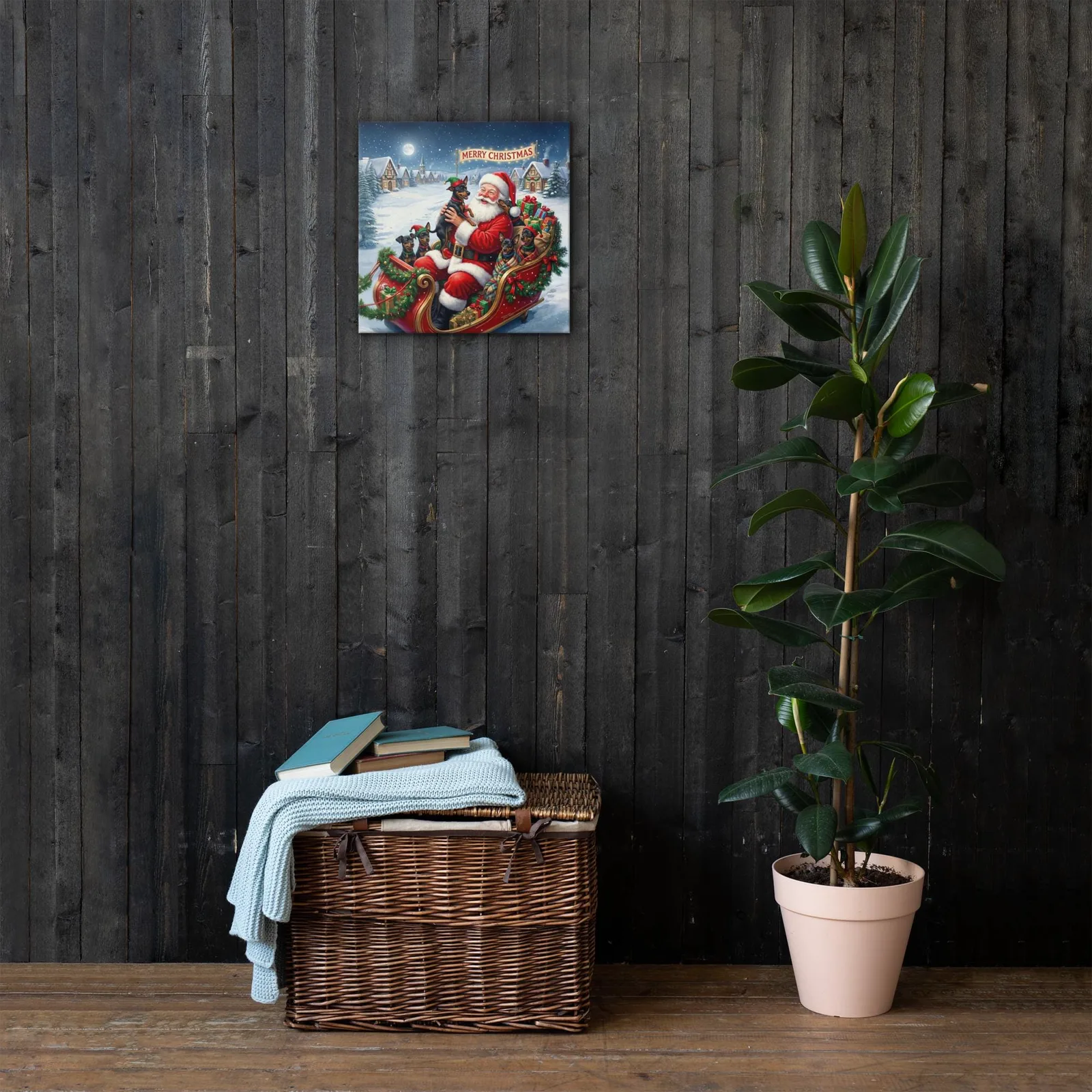 Santa & His Min Pin Helpers Christmas Canvas: Festive Holiday Wall Art for Dog Lovers, photo 7